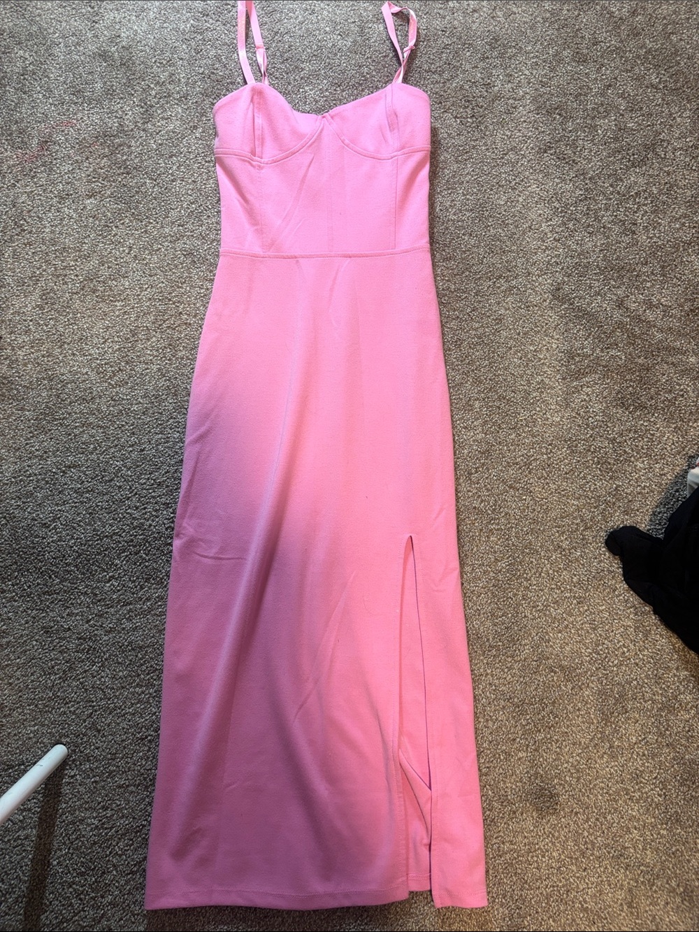 Fitted Pink Maxi Dress with Side Slit and Spaghetti Straps